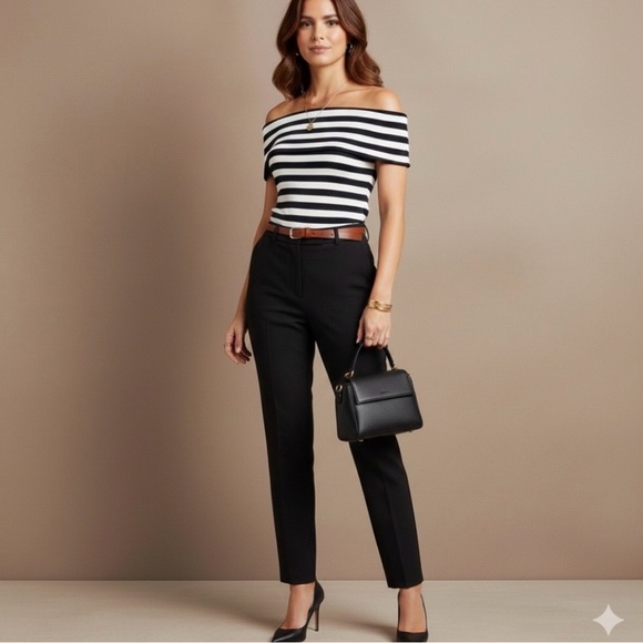 Banana Republic Off-Shoulder Cotton Ribbed Nautical Striped Top Navy White Sz S - Picture 12 of 13